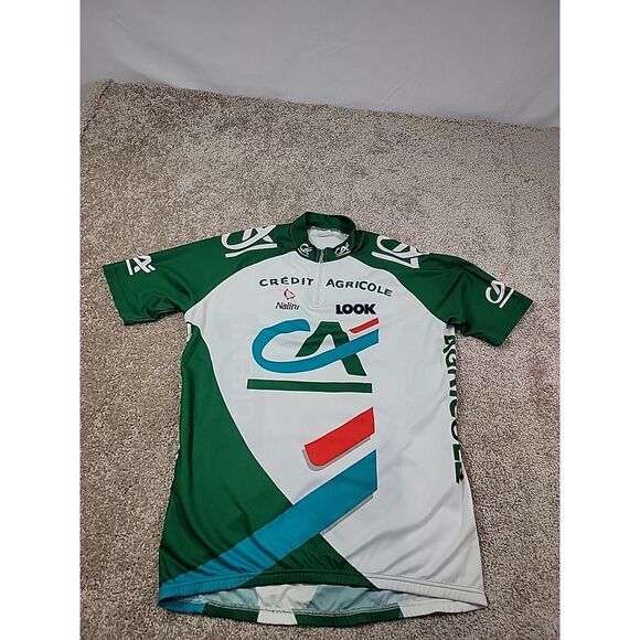 Credit Agricole Cycling Shirt Vintage Zip Up Terry Cloth Lined 80s Medium - Picture 2 of 16